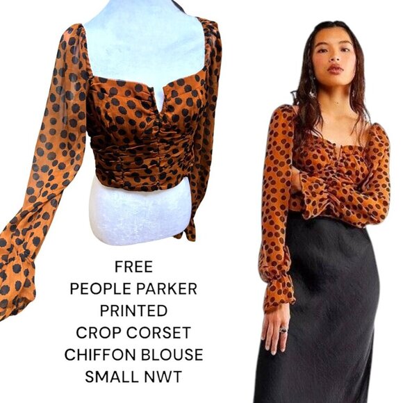 Free People Tops - NEW Free People Parker top brown leopard print crop long sleeve sheer size SMALL
